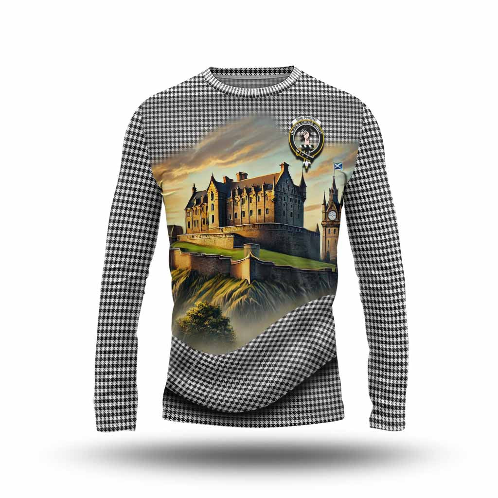 Tartan Vibes Clothing Shepherd Tartan Family Crest Long Sleeve T-Shirt with Scottish Ancient Castle Style