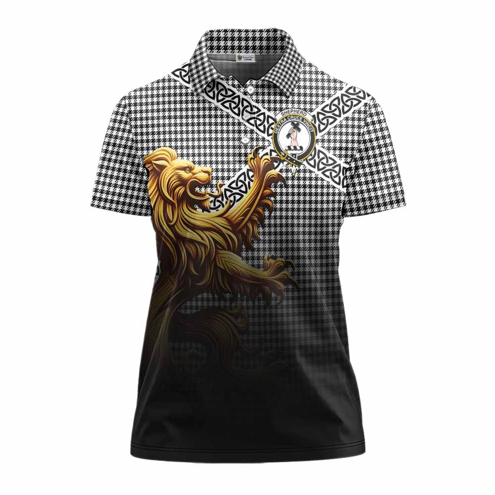 Tartan Vibes Clothing Shepherd Crest Tartan Women's Polo Shirt with Golden Lion Emblem Celtic Style