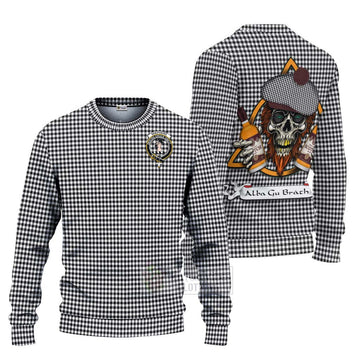 Tartan Vibes Clothing Shepherd Tartan Knitted Sweater with Family Crest and Bearded Skull Holding Bottles of Whiskey