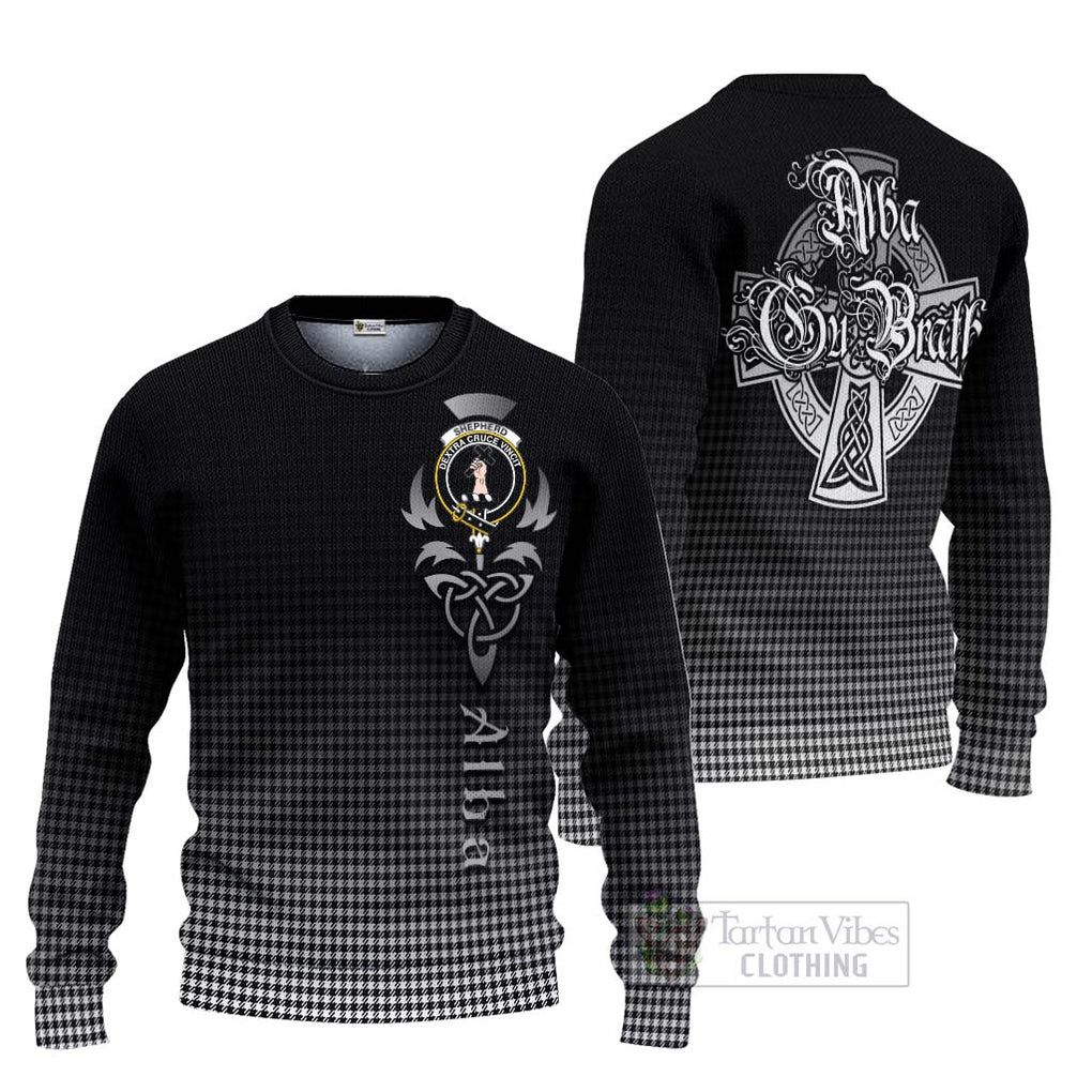 Tartan Vibes Clothing Shepherd Tartan Knitted Sweater Featuring Alba Gu Brath Family Crest Celtic Inspired