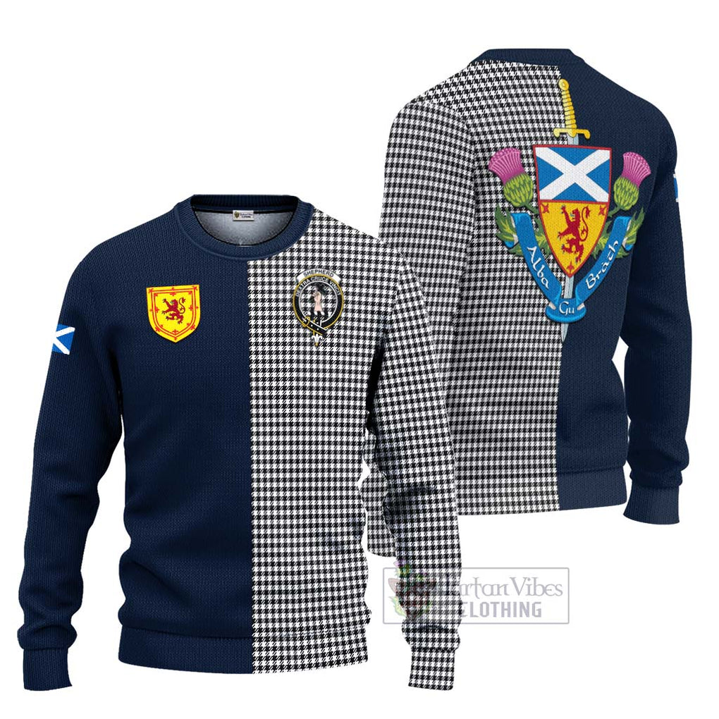 Tartan Vibes Clothing Shepherd Tartan Knitted Sweater with Scottish Lion Royal Arm Half Style