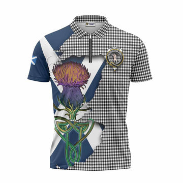 Shepherd Tartan Family Crest Zipper Polo Shirt Scottish Thistle Celtic Inspired