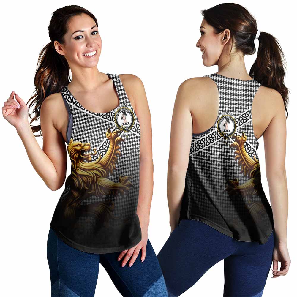 Tartan Vibes Clothing Shepherd Crest Tartan Women's Racerback Tanks with Golden Lion Emblem Celtic Style