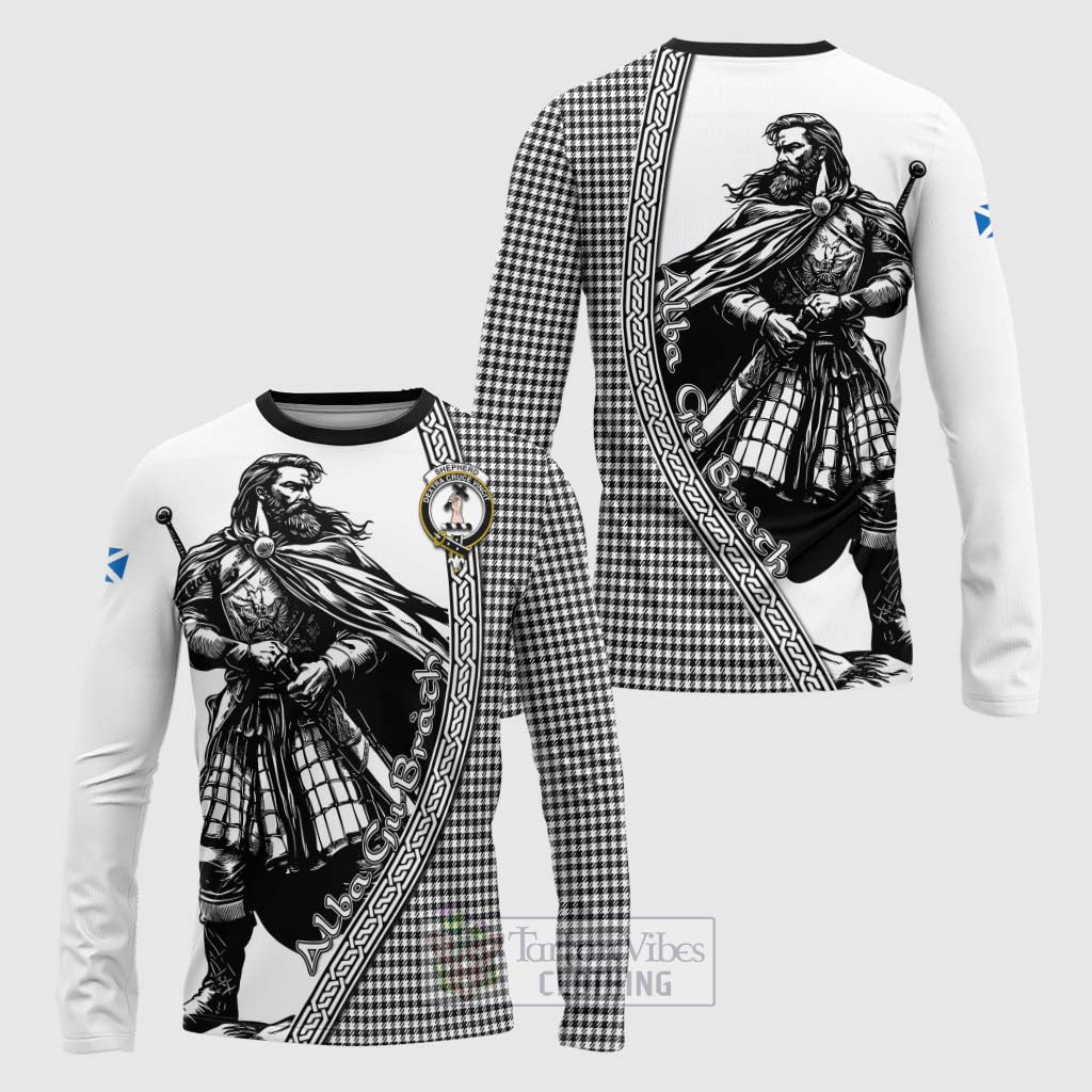 Shepherd Tartan Clan Crest Long Sleeve T-Shirt with Highlander Warrior Celtic Style Unisex - Tartan Vibes Clothing