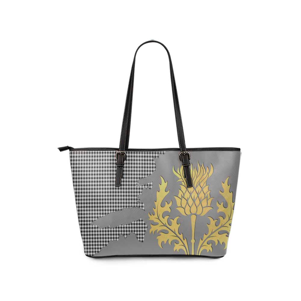 Shepherd Tartan Leather Tote Bag Gold Thistle Style - Tartan Vibes Clothing