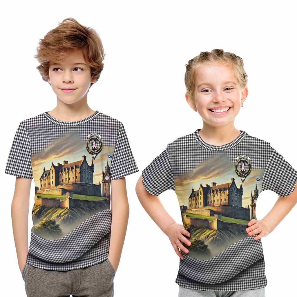 Tartan Vibes Clothing Shepherd Tartan Family Crest Kid T-Shirt with Scottish Ancient Castle Style