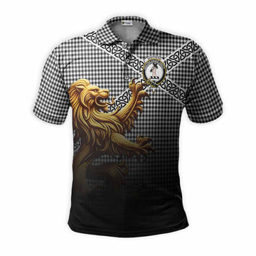 Shepherd Crest Tartan Polo Shirt with Golden Lion Emblem Celtic Style