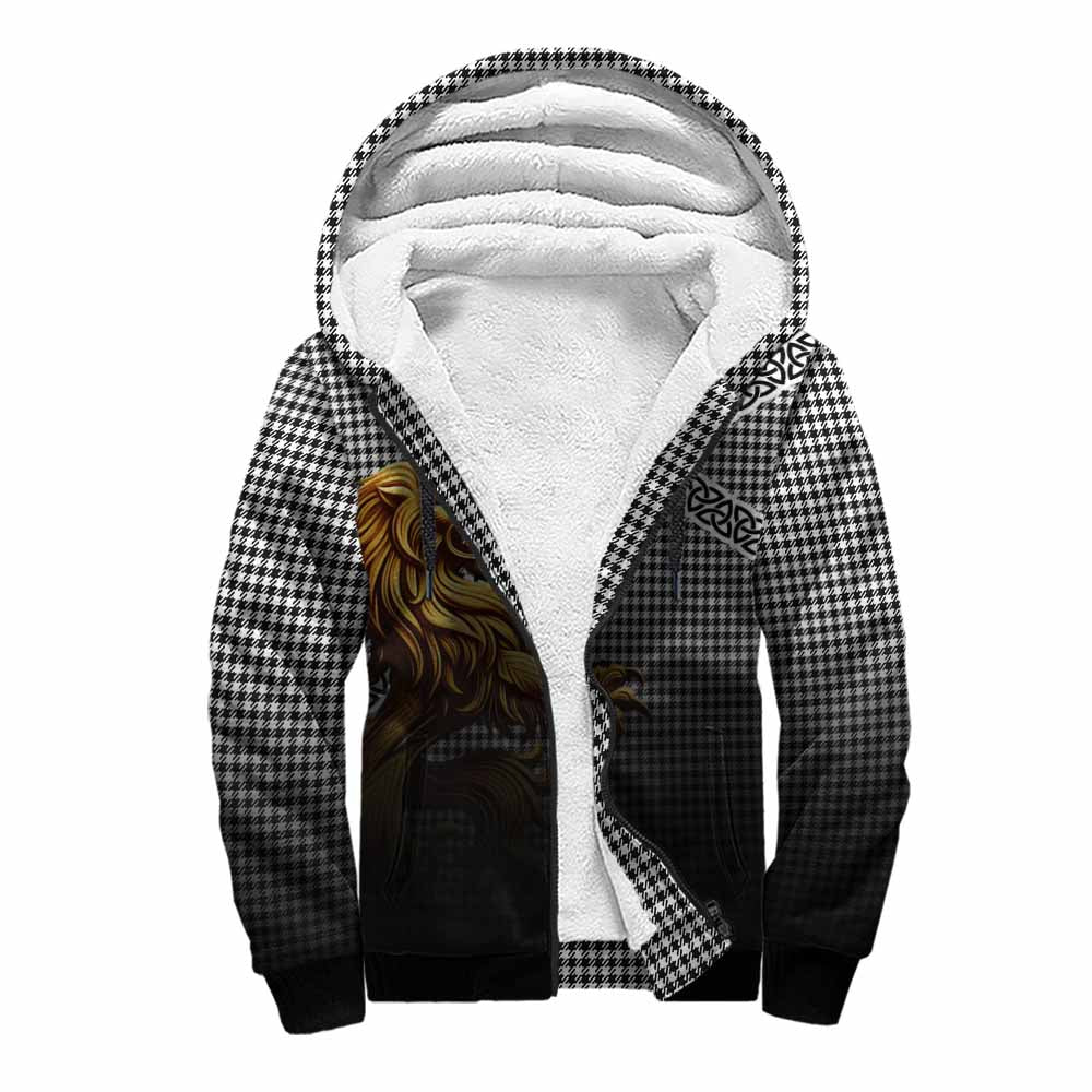 Tartan Vibes Clothing Shepherd Crest Tartan Sherpa Hoodie with Golden Lion Emblem Celtic Style