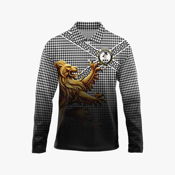 Shepherd Crest Tartan Long Sleeve Polo Shirt with Golden Lion Emblem Celtic Style