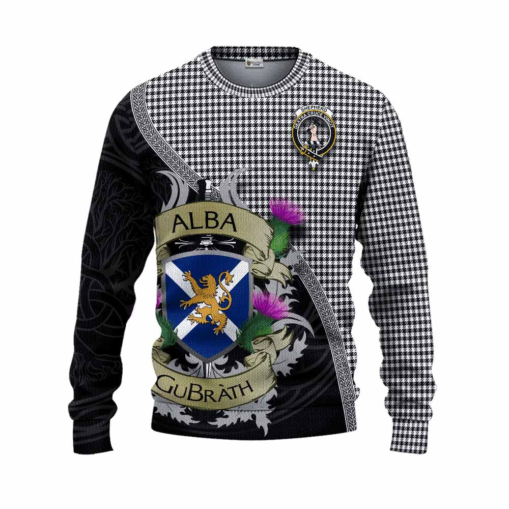 Tartan Vibes Clothing Shepherd Tartan Family Crest Knitted Sweater Lion Rampant Royal Thistle Shield Celtic Inspired