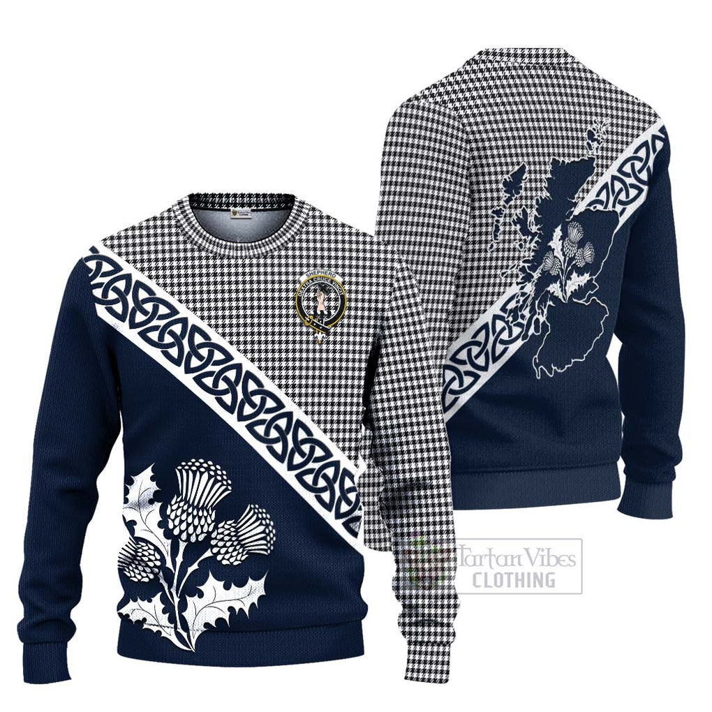 Tartan Vibes Clothing Shepherd Tartan Knitted Sweater Featuring Thistle and Scotland Map