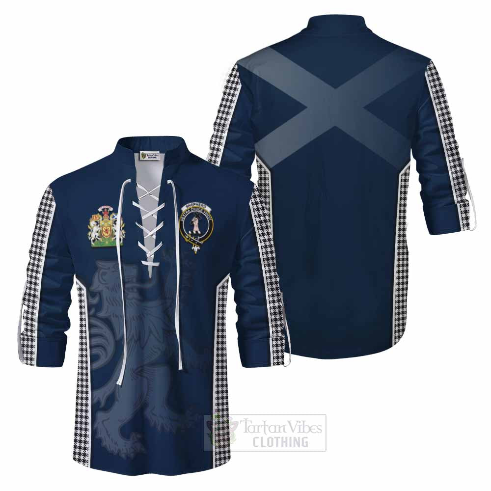 Tartan Vibes Clothing Shepherd Tartan Ghillie Kilt Shirt with Family Crest and Lion Rampant Vibes Sport Style