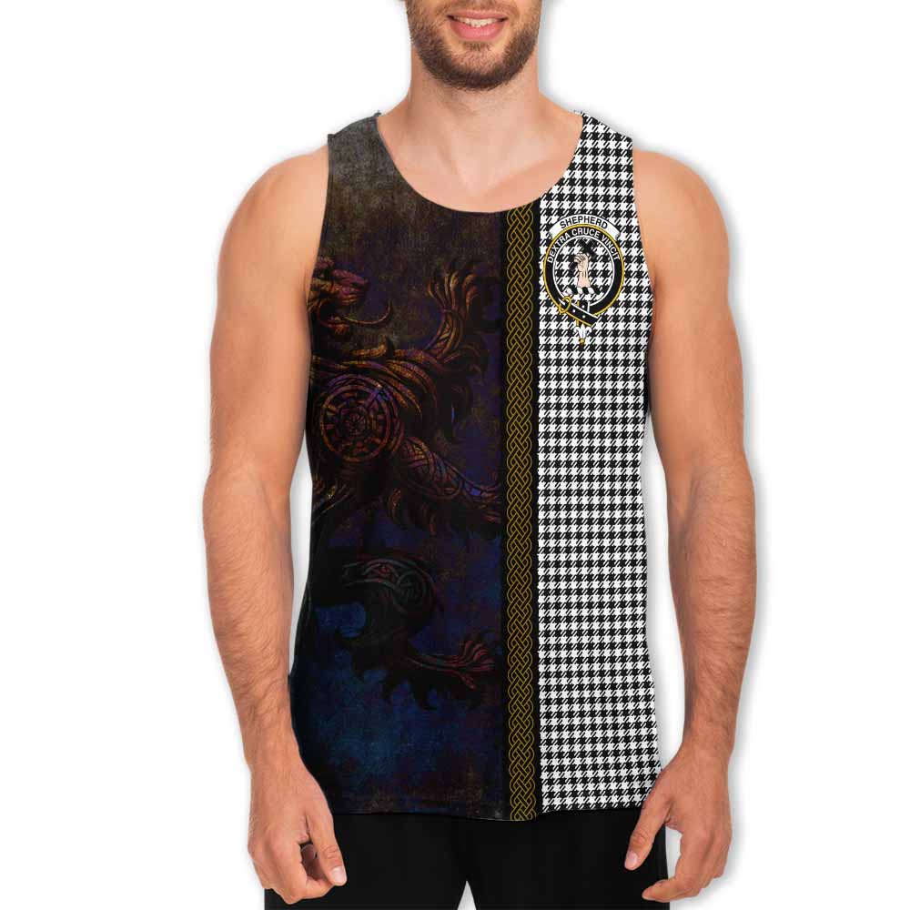 Tartan Vibes Clothing Shepherd Tartan Family Crest Men's Tank Top Alba Gu Brath Be Brave Lion Ancient Style