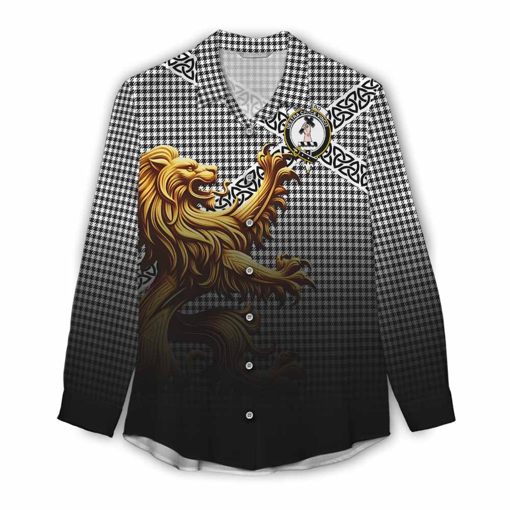 Tartan Vibes Clothing Shepherd Crest Tartan Women's Casual Shirt with Golden Lion Emblem Celtic Style