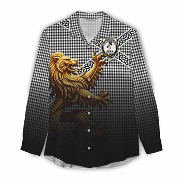 Tartan Vibes Clothing Shepherd Crest Tartan Women's Casual Shirt with Golden Lion Emblem Celtic Style