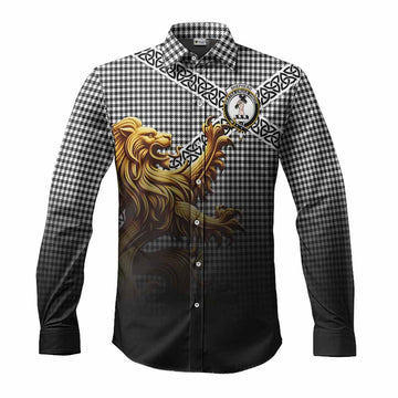 Shepherd Crest Tartan Long Sleeve Button Shirt with Golden Lion Emblem Celtic Style