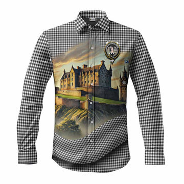 Shepherd Tartan Family Crest Long Sleeve Button Shirt with Scottish Ancient Castle Style