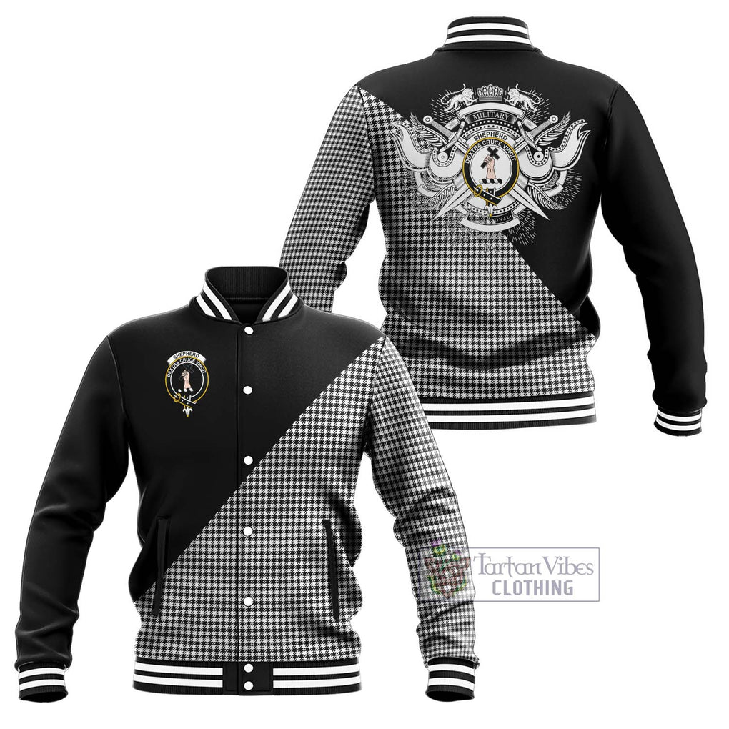 Shepherd Tartan Baseball Jacket with Family Crest and Military Logo Style Unisex - Tartanvibesclothing Shop