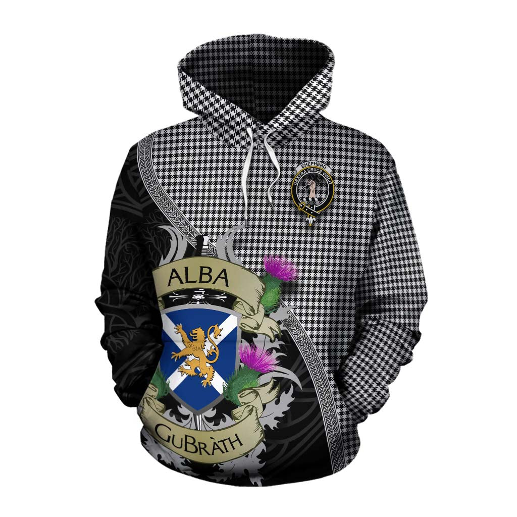 Tartan Vibes Clothing Shepherd Tartan Family Crest Cotton Hoodie Lion Rampant Royal Thistle Shield Celtic Inspired