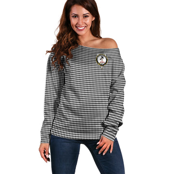 Shepherd Tartan Off Shoulder Women Sweater with Family Crest