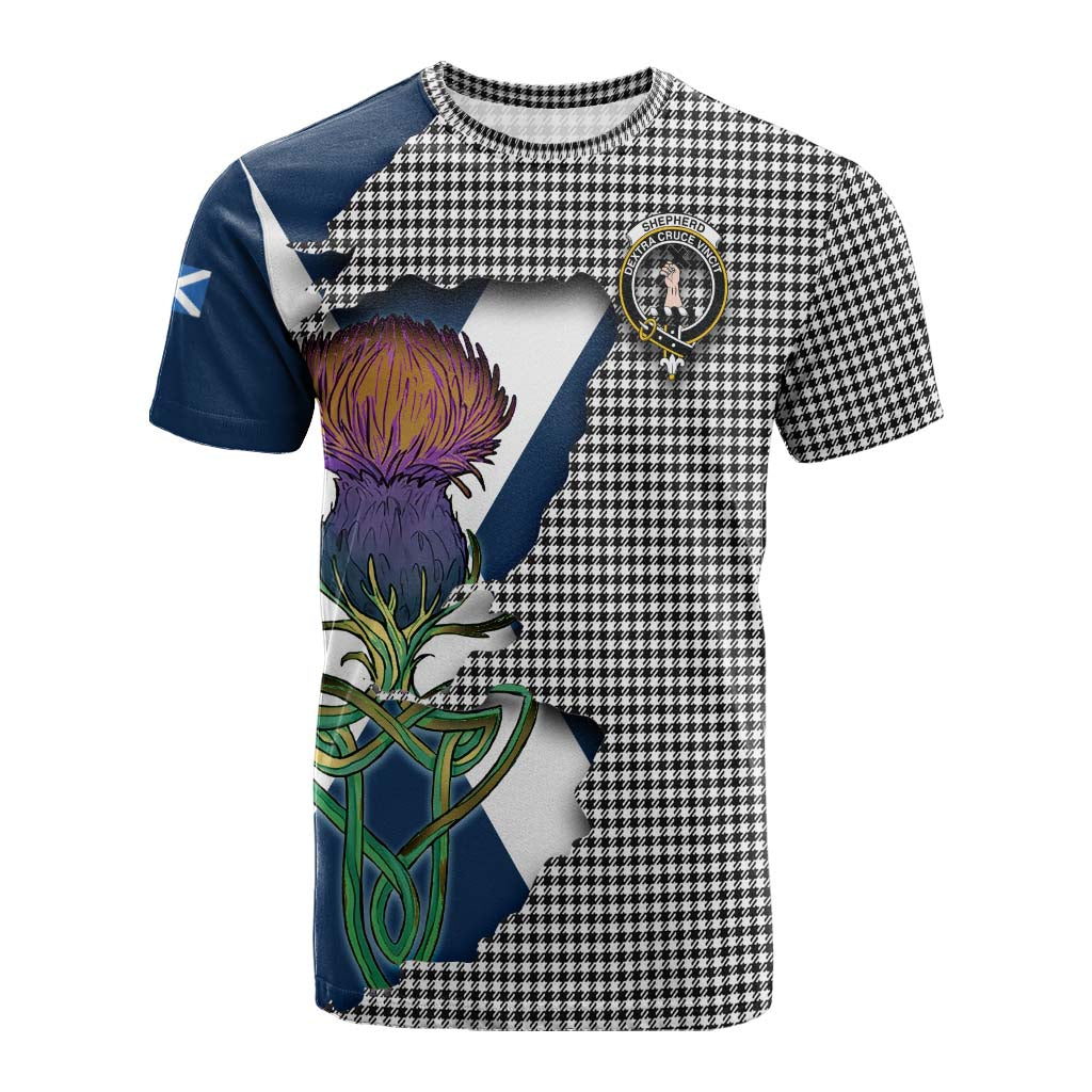 Tartan Vibes Clothing Shepherd Tartan Family Crest Cotton T-shirt Scottish Thistle Celtic Inspired