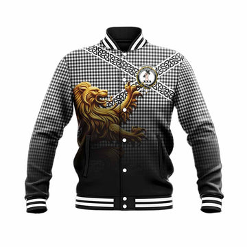 Shepherd Crest Tartan Baseball Jacket with Golden Lion Emblem Celtic Style
