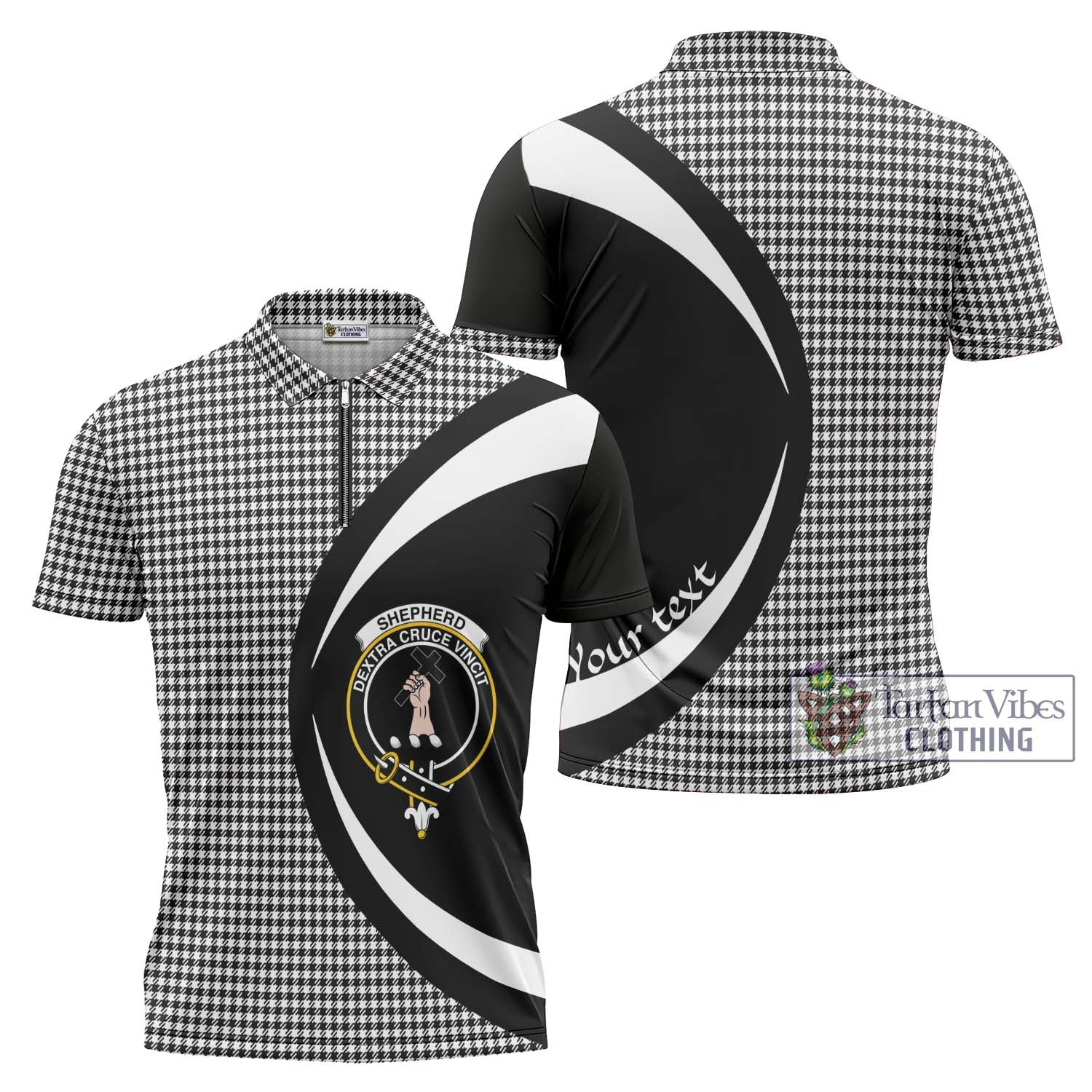 Shepherd Tartan Zipper Polo Shirt with Family Crest Circle Style Unisex - Tartan Vibes Clothing