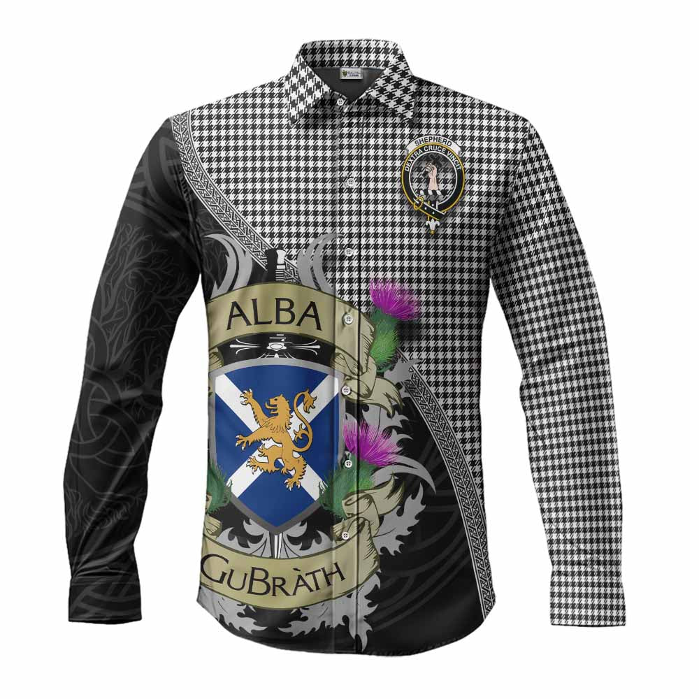 Tartan Vibes Clothing Shepherd Tartan Family Crest Long Sleeve Button Shirt Lion Rampant Royal Thistle Shield Celtic Inspired