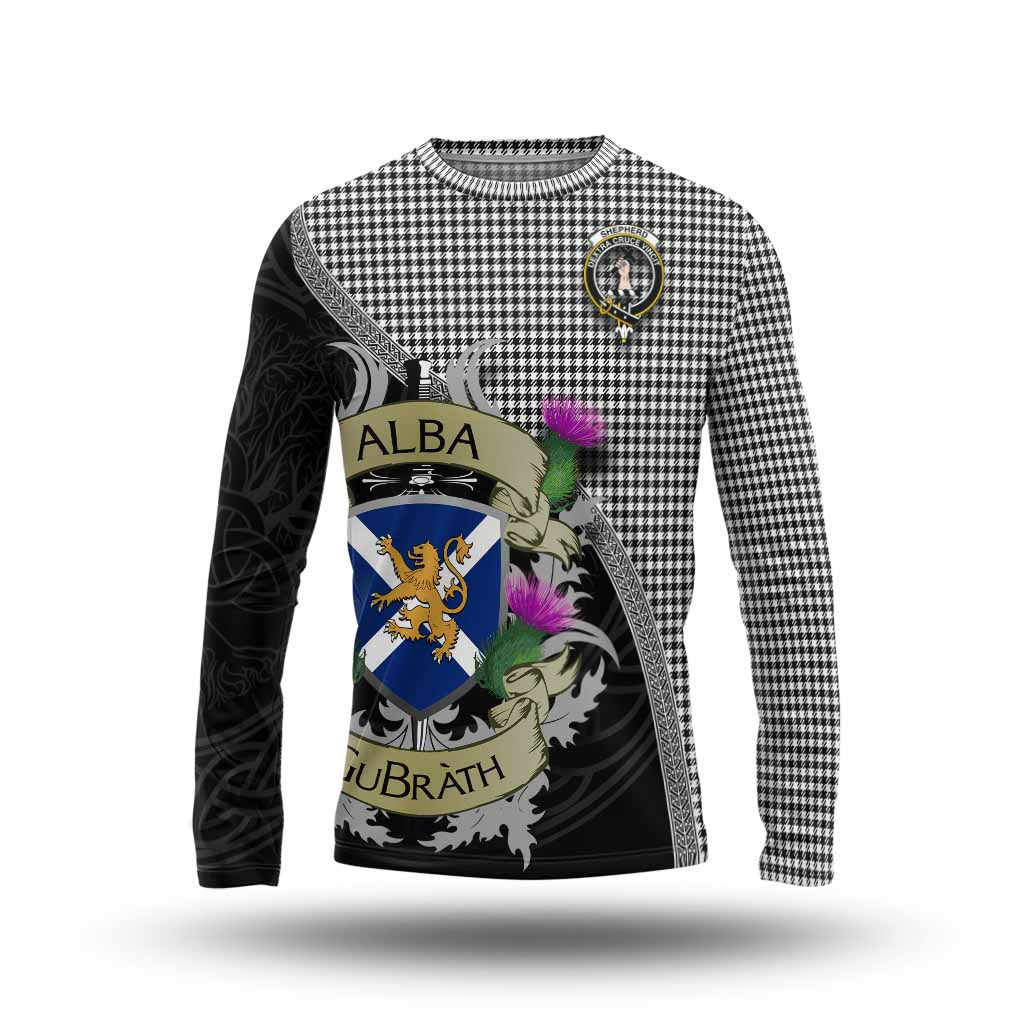 Tartan Vibes Clothing Shepherd Tartan Family Crest Long Sleeve T-Shirt Lion Rampant Royal Thistle Shield Celtic Inspired