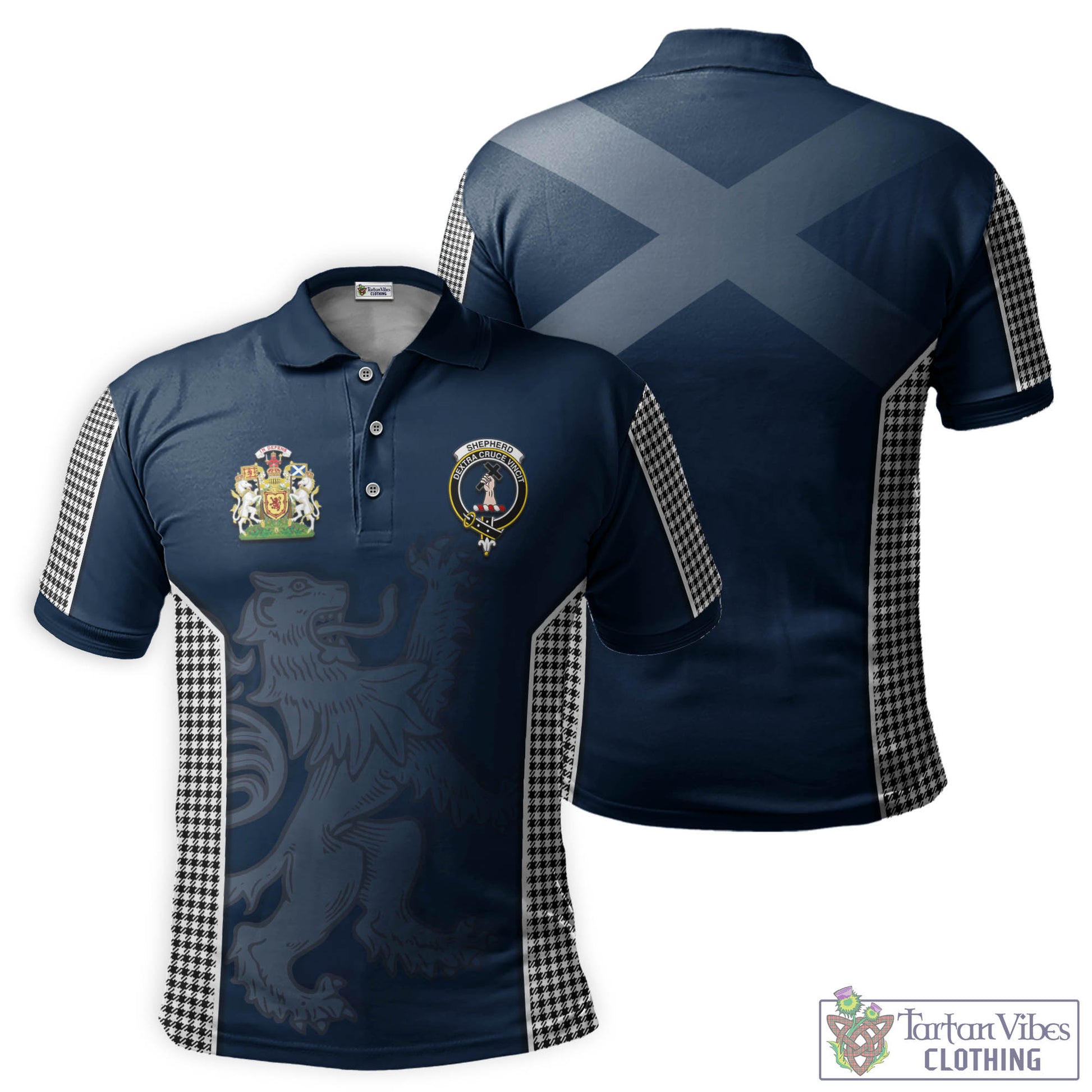 Tartan Vibes Clothing Shepherd Tartan Men's Polo Shirt with Family Crest and Lion Rampant Vibes Sport Style
