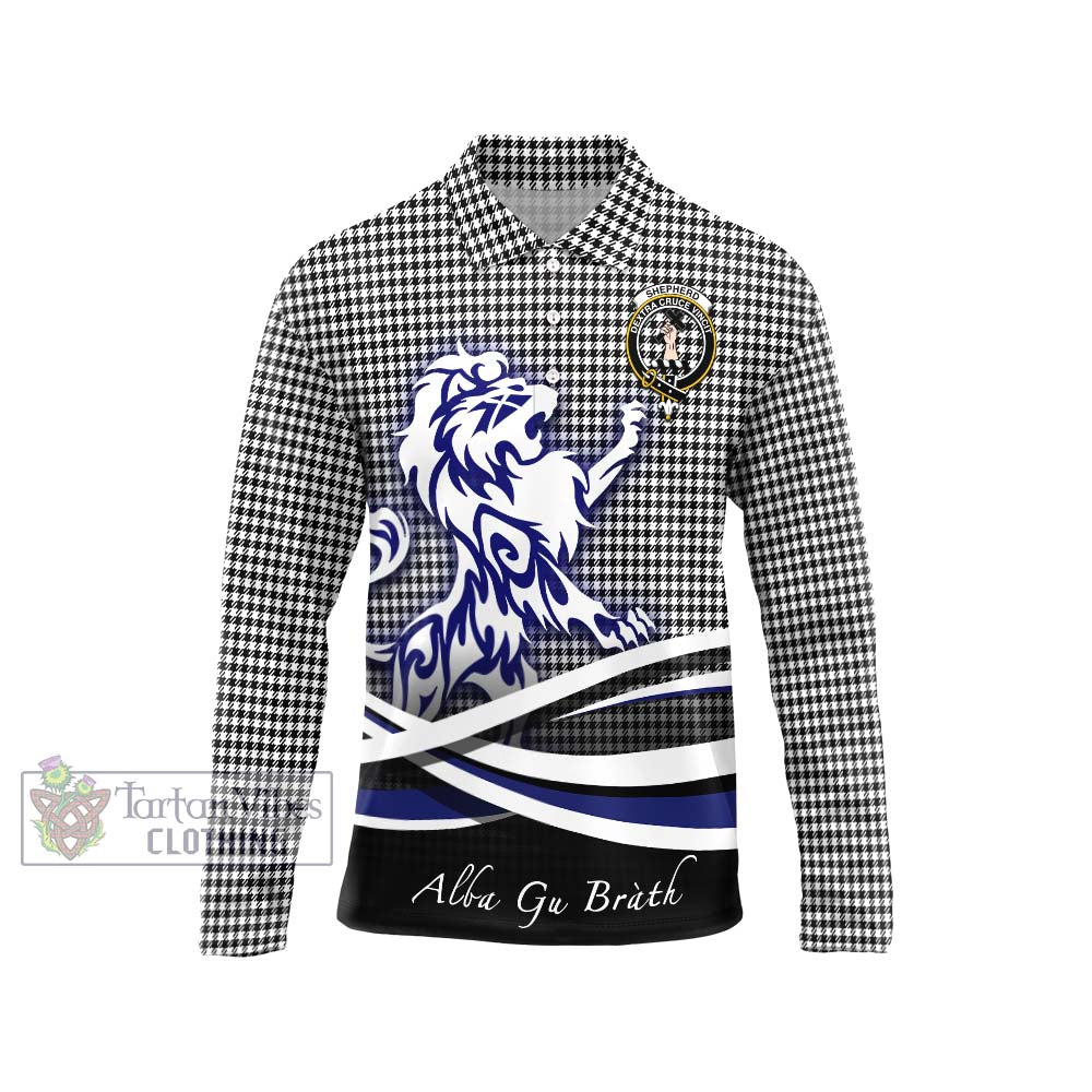 Shepherd Tartan Long Sleeve Polo Shirt with Alba Gu Brath Regal Lion Emblem Unisex - Tartanvibesclothing Shop