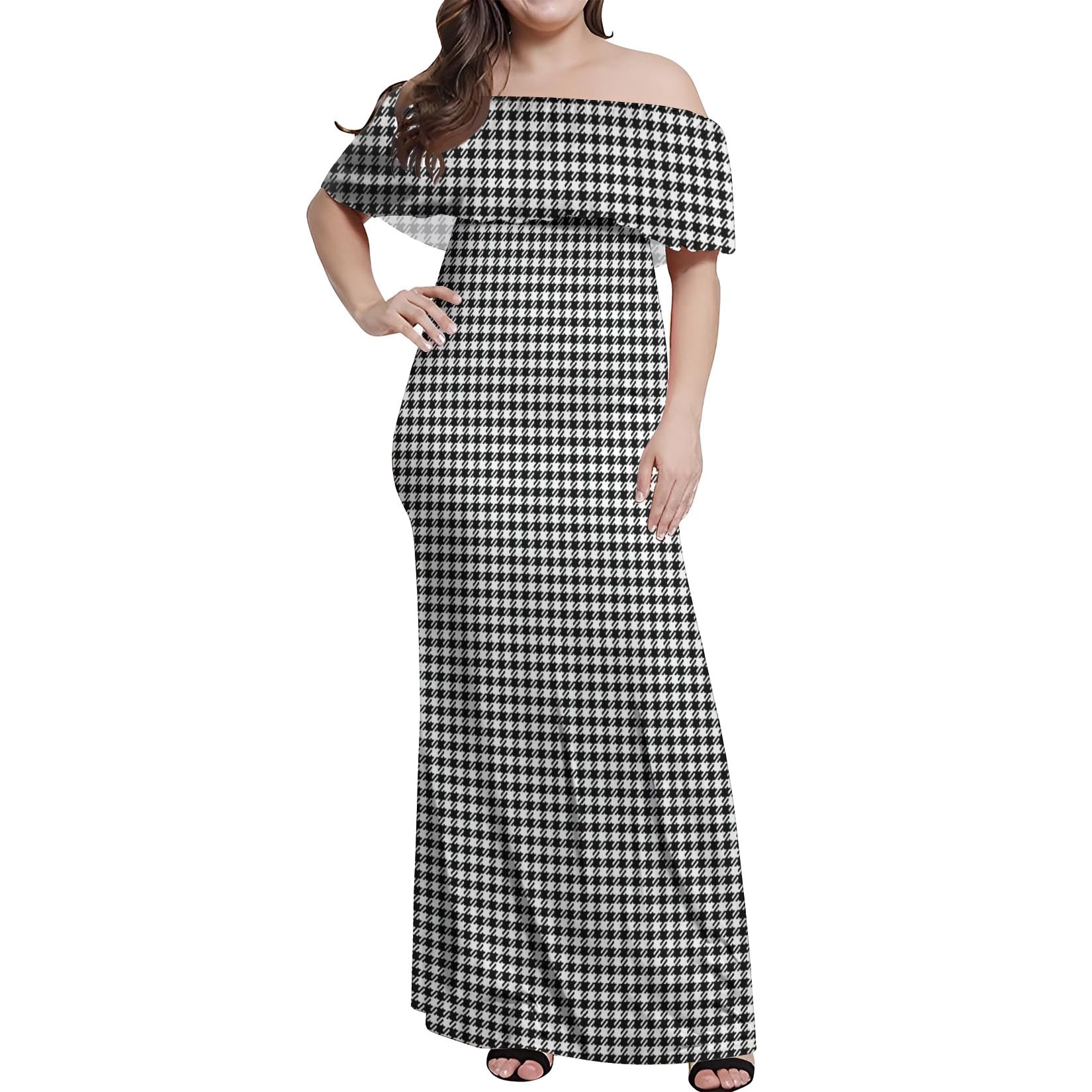Shepherd Tartan Off Shoulder Long Dress Women's Dress - Tartanvibesclothing