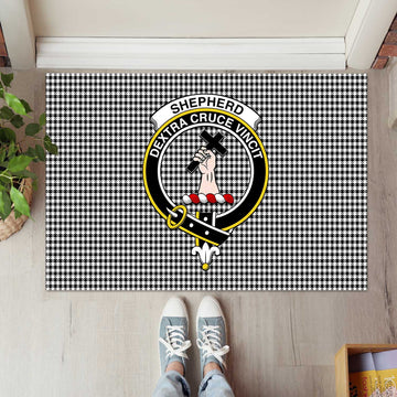Shepherd Tartan Rubber Doormat with Family Crest