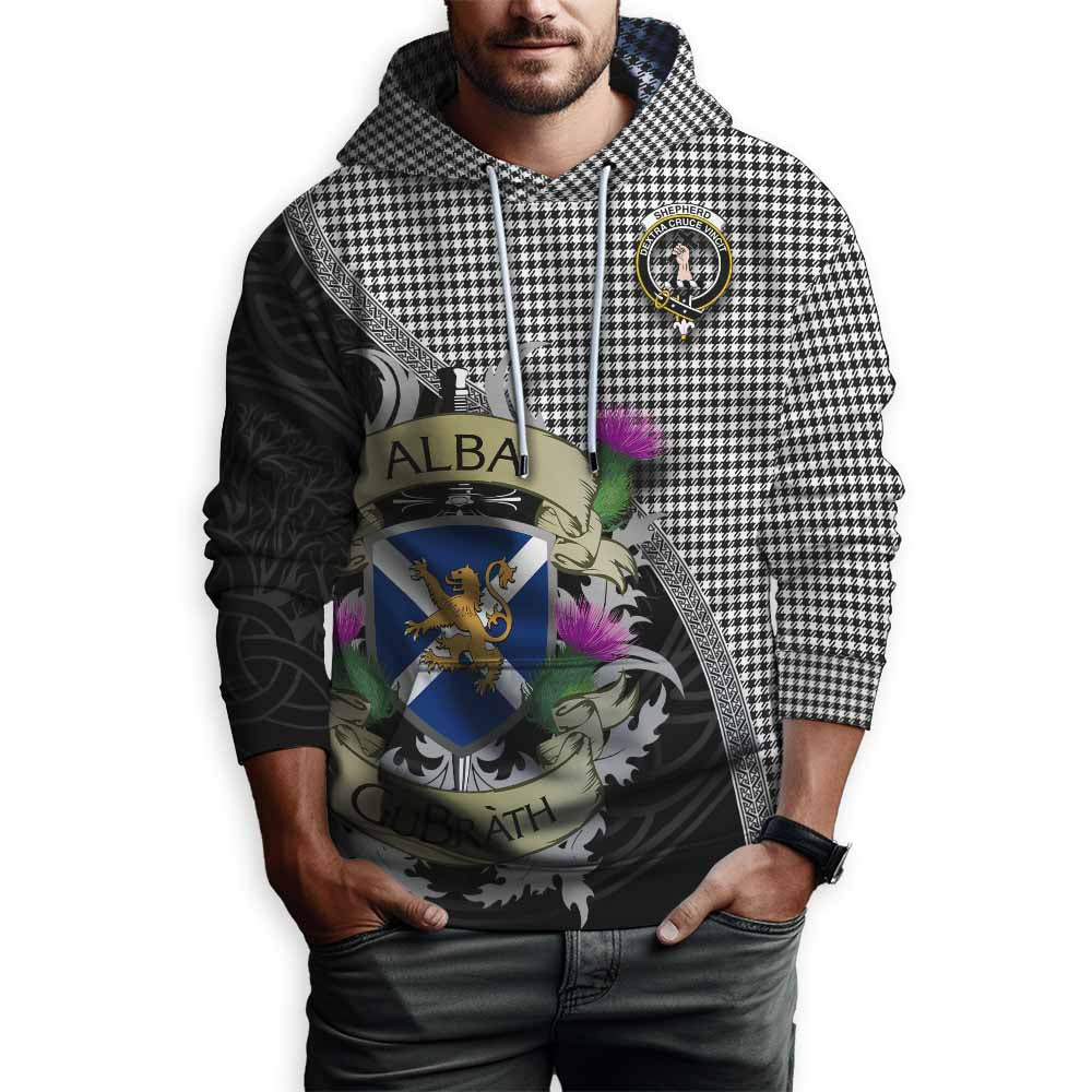 Tartan Vibes Clothing Shepherd Tartan Family Crest Hoodie Lion Rampant Royal Thistle Shield Celtic Inspired