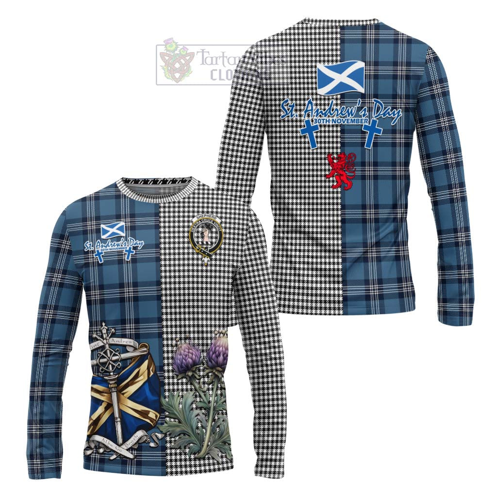 Shepherd Tartan Long Sleeve T-Shirt Happy St. Andrew's Day Half Tartan Style Unisex - Tartan Vibes Clothing