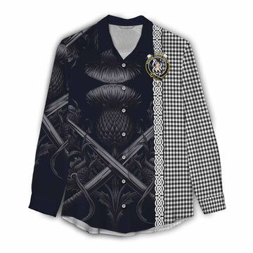 Tartan Vibes Clothing Shepherd Tartan Women's Casual Shirt with Family Crest Cross Sword Thistle Celtic Vibes
