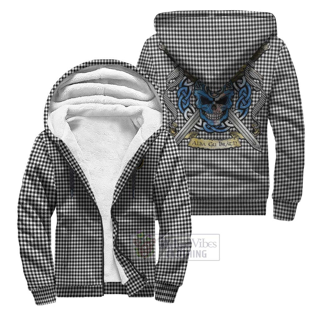 Tartan Vibes Clothing Shepherd Tartan Sherpa Hoodie with Family Crest Celtic Skull Style