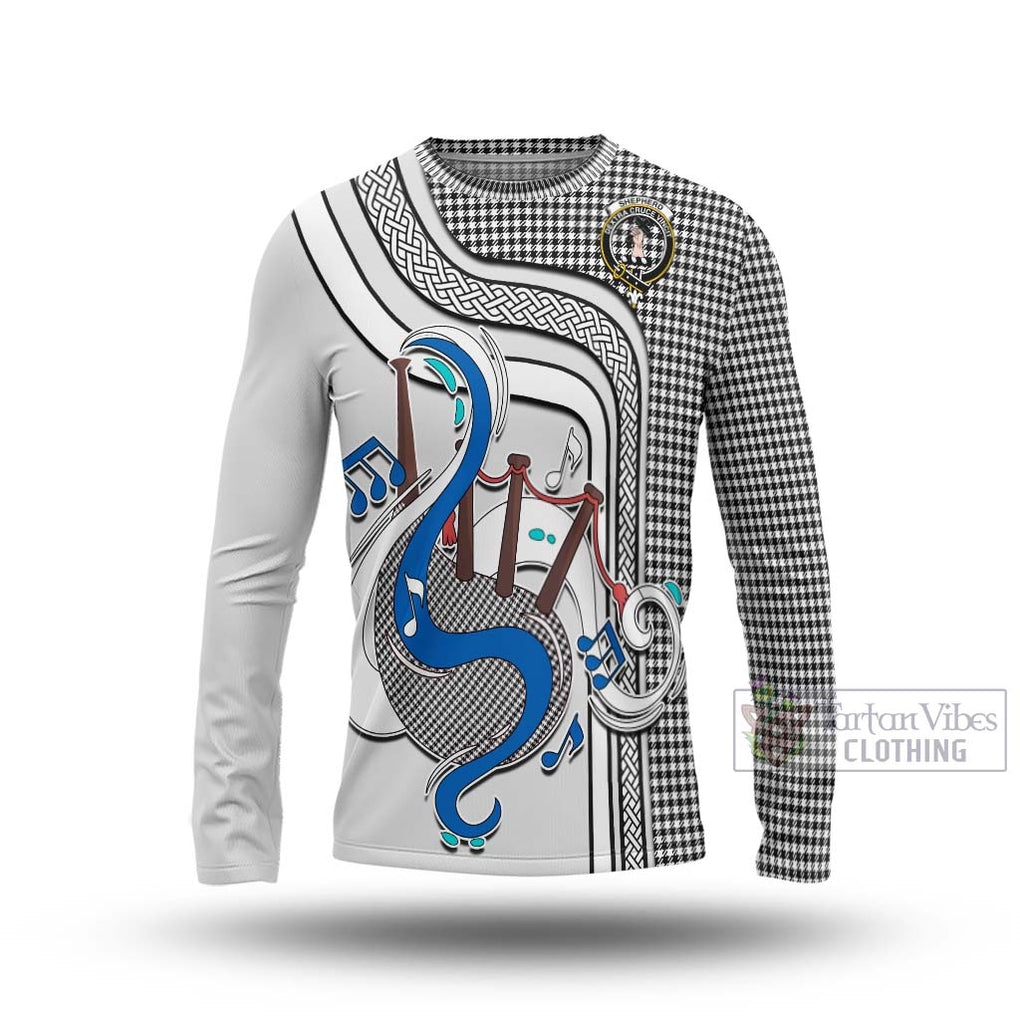 Tartan Vibes Clothing Shepherd Tartan Long Sleeve T-Shirt with Epic Bagpipe Style