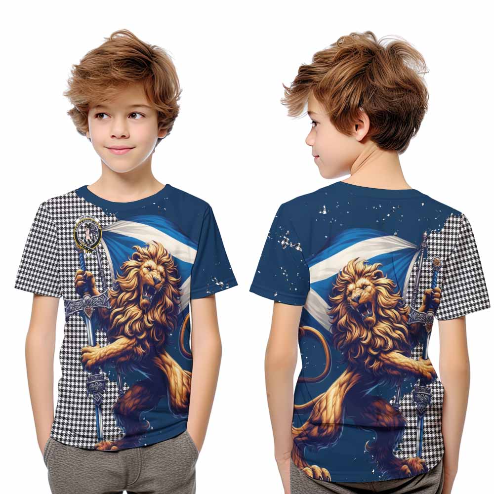 Tartan Vibes Clothing Shepherd Tartan Family Crest Kid T-Shirt with Scottish Majestic Lion