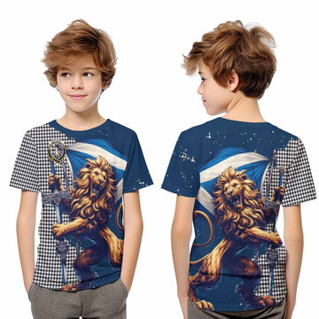Shepherd Tartan Family Crest Kid T-Shirt with Scottish Majestic Lion
