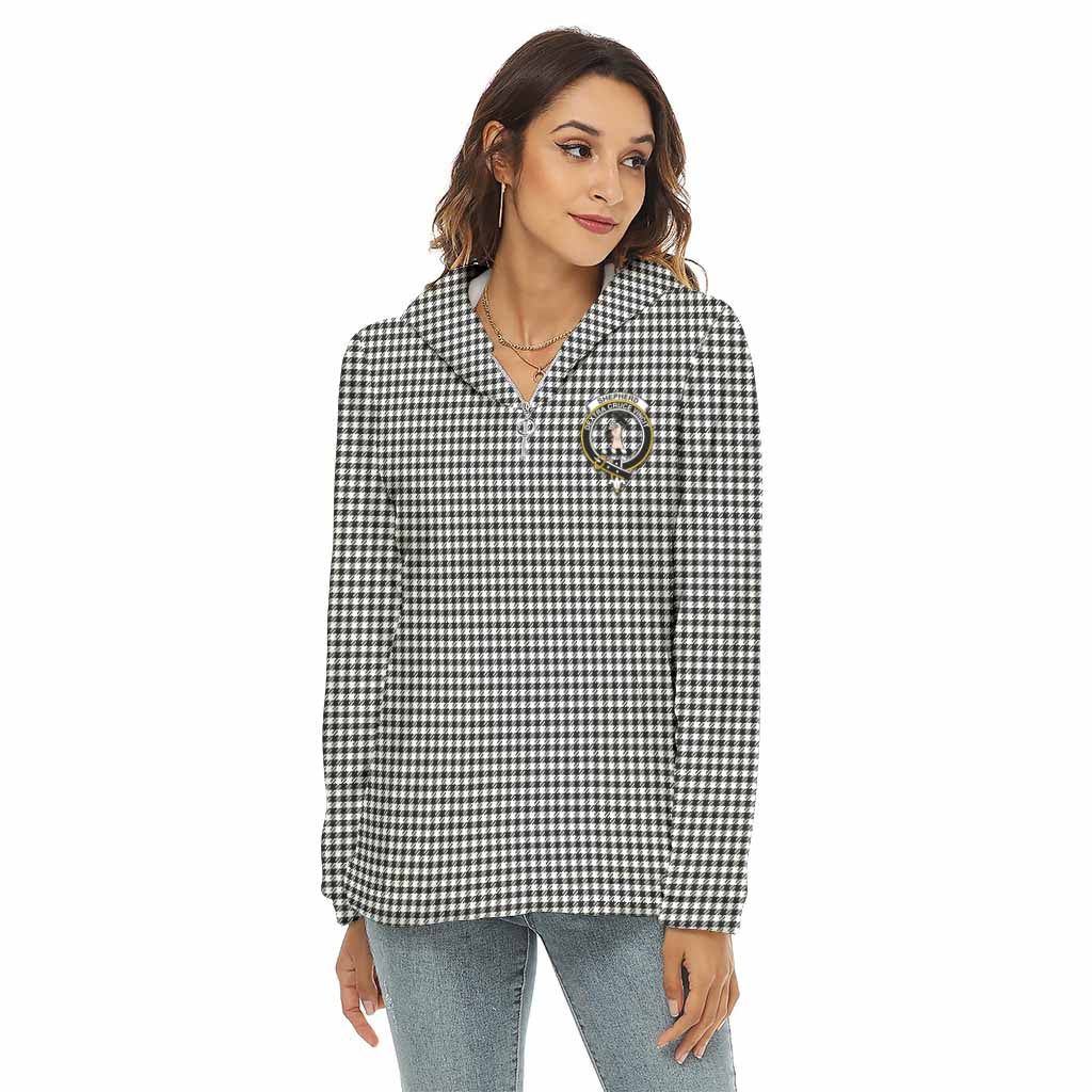 Tartan Vibes Clothing Shepherd Tartan Crest Women's Borg  Half Zip Fleece Hoodie
