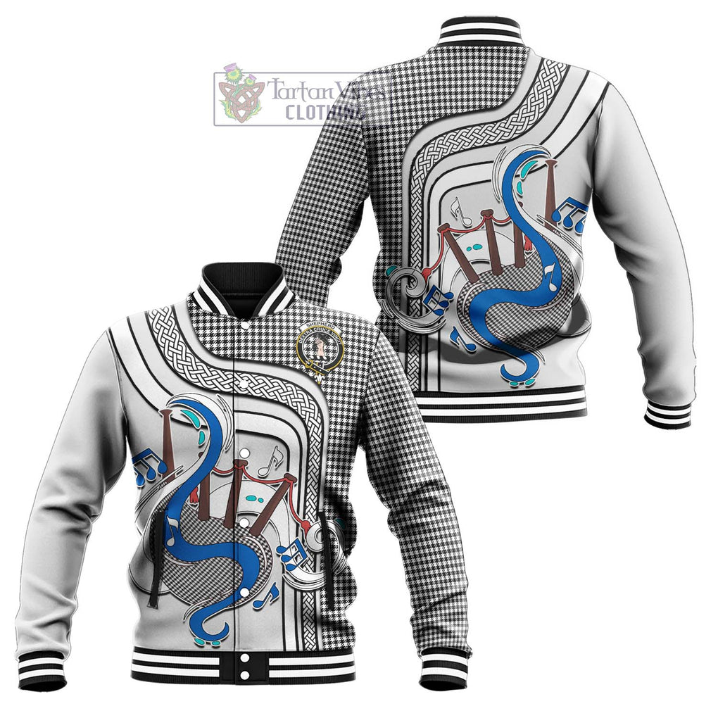 Tartan Vibes Clothing Shepherd Tartan Baseball Jacket with Epic Bagpipe Style