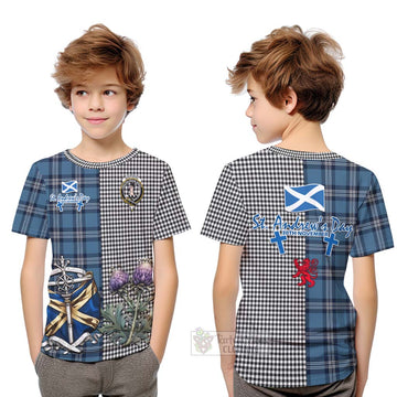 Tartan Vibes Clothing Shepherd Tartan Kid T-Shirt Happy St. Andrew's Day Half Tartan Style