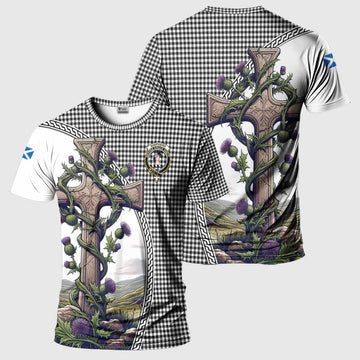 Tartan Vibes Clothing Shepherd Agnew Tartan T-Shirt with Family Crest and St. Andrew's Cross Accented by Thistle Vines