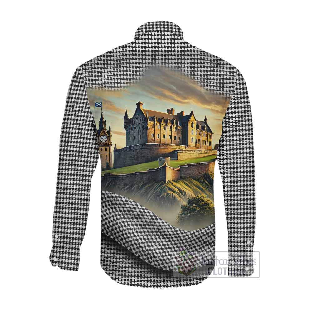 Tartan Vibes Clothing Shepherd Tartan Family Crest Long Sleeve Button Shirt with Scottish Ancient Castle Style