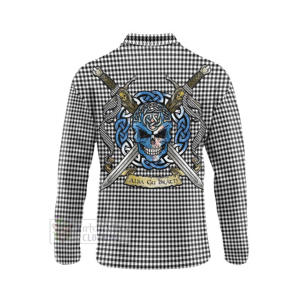 Tartan Vibes Clothing Shepherd Tartan Long Sleeve Polo Shirt with Family Crest Celtic Skull Style