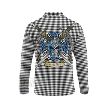 Tartan Vibes Clothing Shepherd Tartan Long Sleeve Polo Shirt with Family Crest Celtic Skull Style