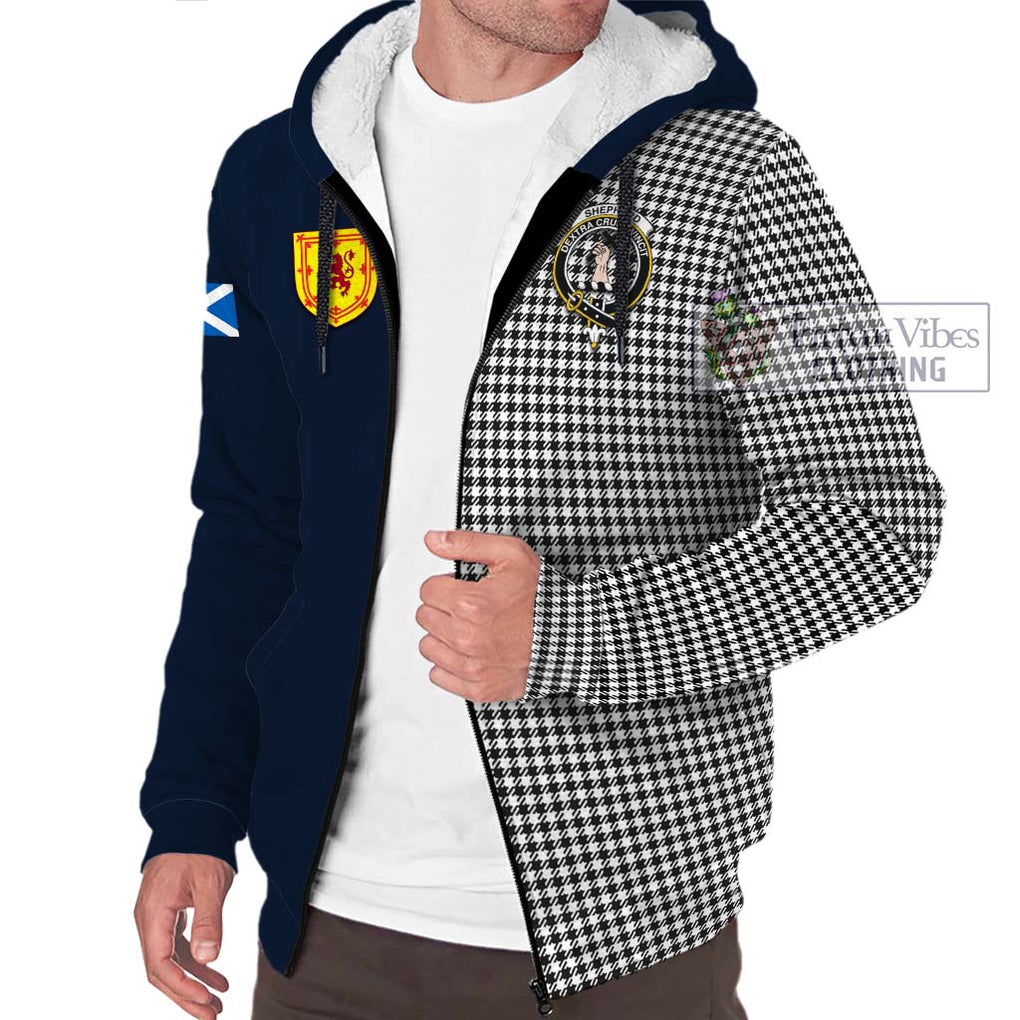 Tartan Vibes Clothing Shepherd Tartan Sherpa Hoodie with Scottish Lion Royal Arm Half Style