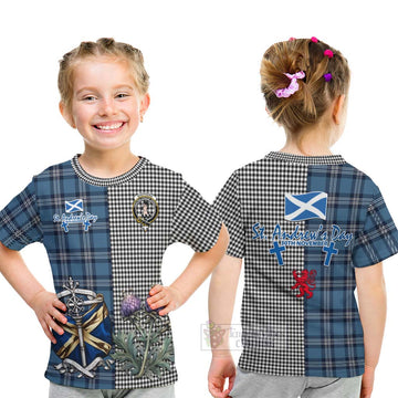 Tartan Vibes Clothing Shepherd Tartan Kid T-Shirt Happy St. Andrew's Day Half Tartan Style