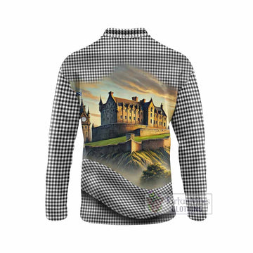 Tartan Vibes Clothing Shepherd Tartan Family Crest Long Sleeve Polo Shirt with Scottish Ancient Castle Style